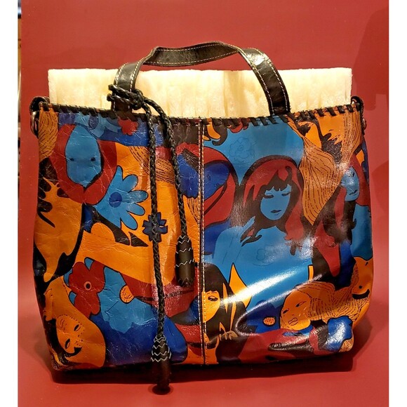 Patricia Nash Leather Purse / Shoulder Bag / Tote - Pattern Faces - HTF - Picture 2 of 6